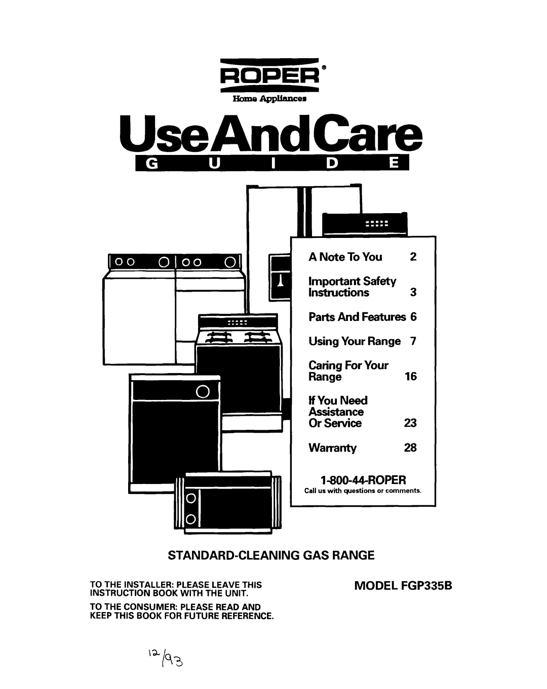 Whirlpool FGP335B warranty Standard-Cleaning 