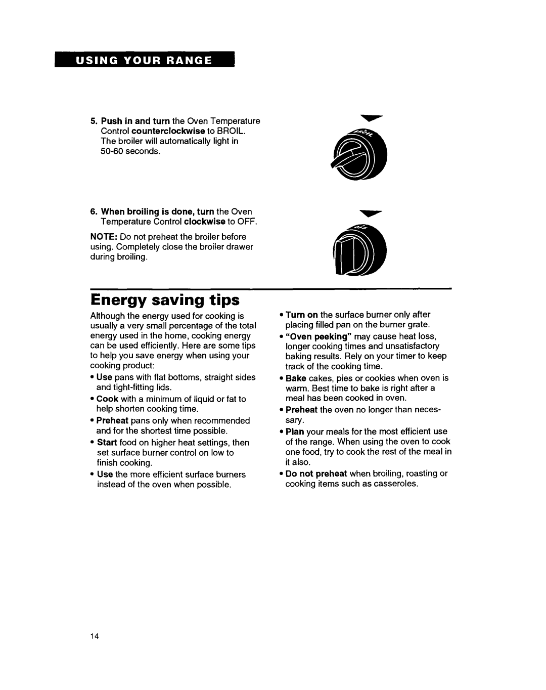 Whirlpool FGP335B warranty Energy saving tips 