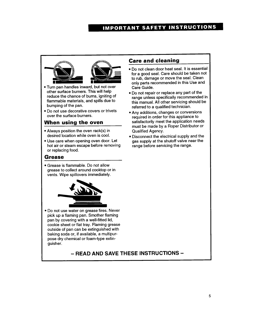 Whirlpool FGP335B warranty When using the oven, Grease, Care and cleaning, Read And Save These Instructions 