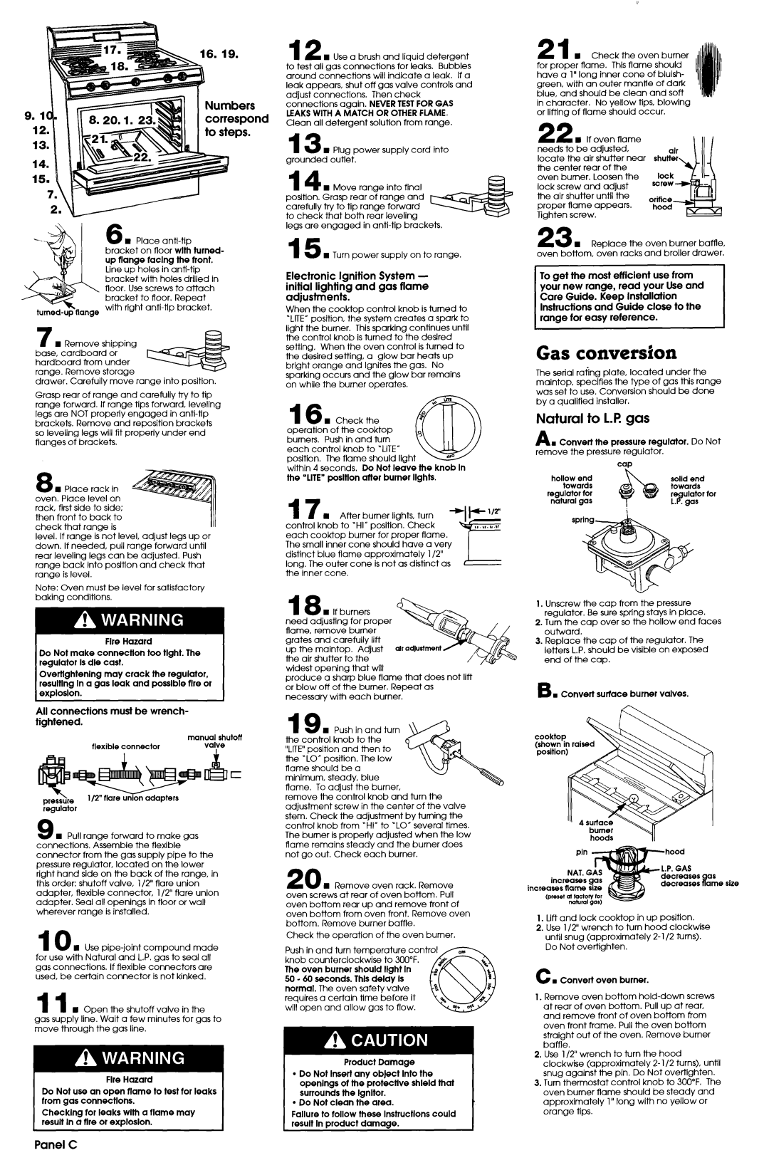 Whirlpool FGP335BL2 installation instructions Gas conversion, Natural to 1.R gas, Panel C 