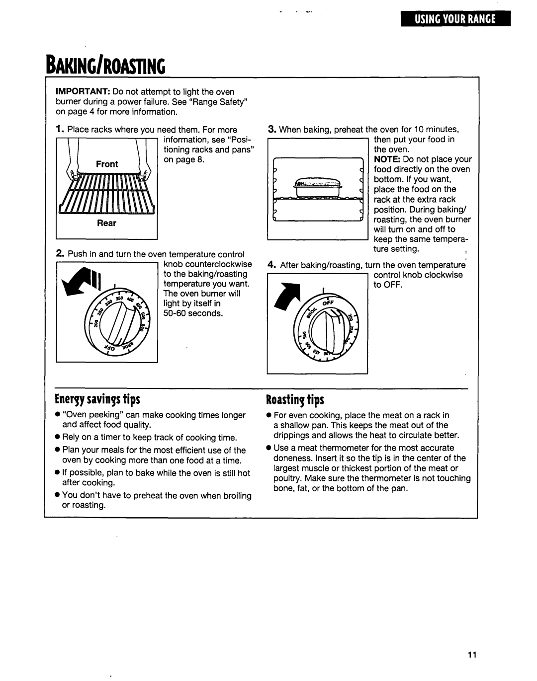 Whirlpool FGP315E, FGP335E, FGP325E warranty Enerpysavingstips, Roastingtips 