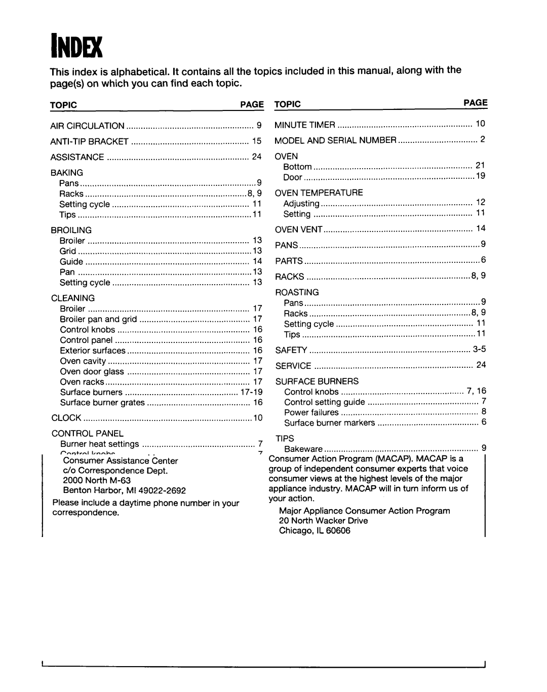 Whirlpool FGP325E, FGP335E Topic, Baking, Control Panel, Cookware, Oven Temperature, Roasting, Surface Burners, Tips 