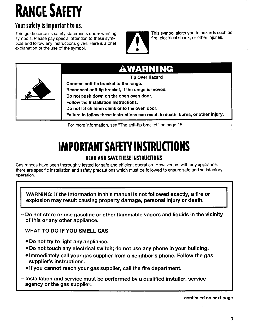 Whirlpool FGP335E, FGP325E, FGP315E warranty Rangesmty, Yoursafetyis importantto us 