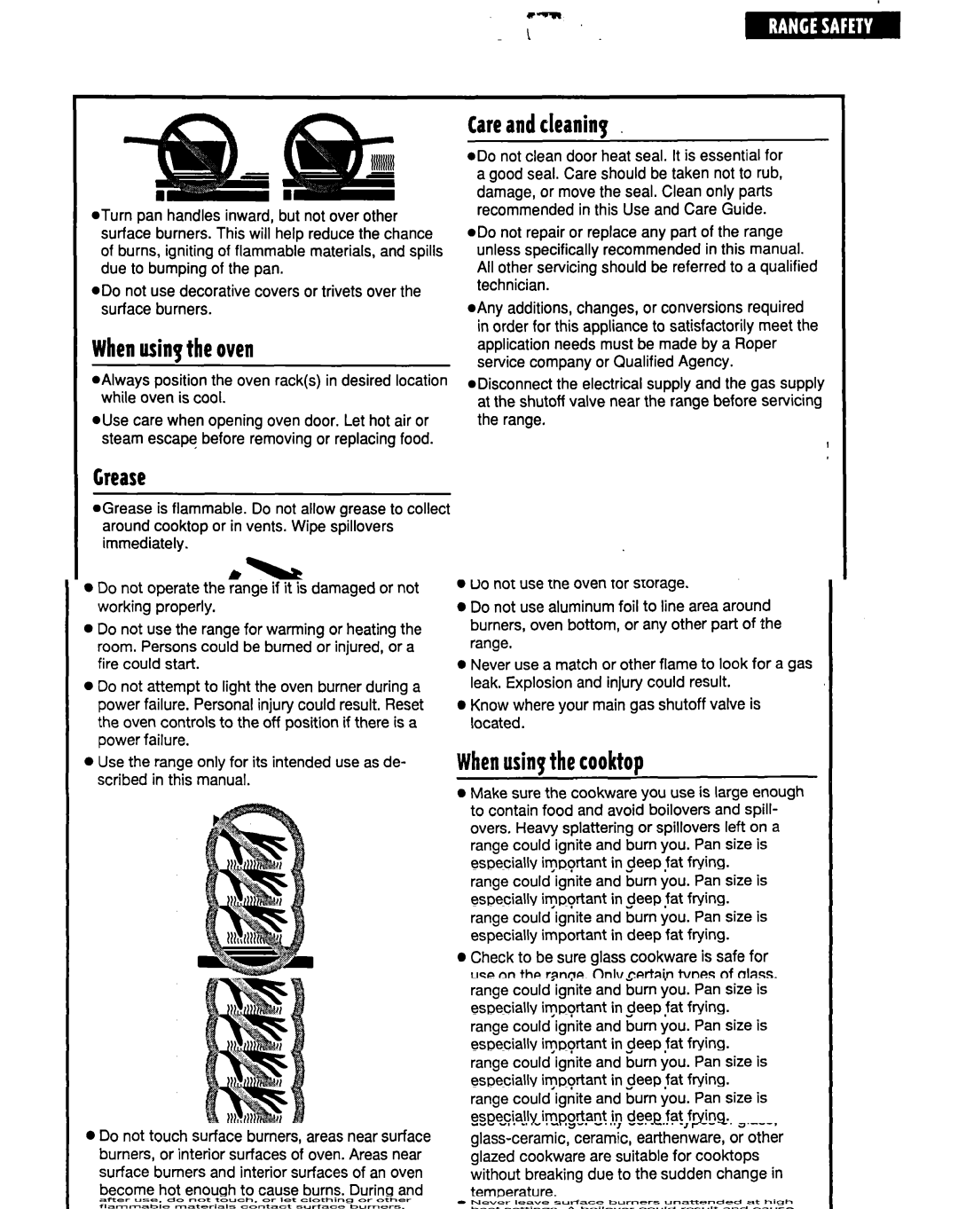 Whirlpool FGP315E, FGP335E, FGP325E warranty Whenusingthe oven, Careandcleaninq, Crease 