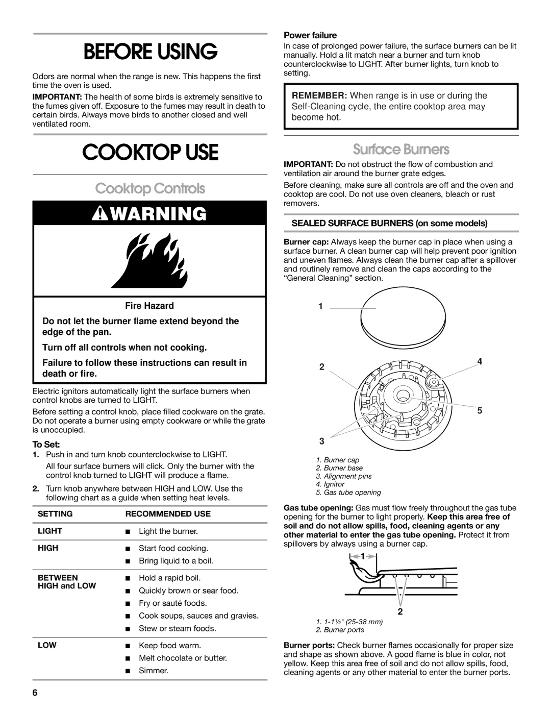 Whirlpool FGP335H, FGP325H, FGP337H manual Before Using, Cooktop USE, Cooktop Controls Surface Burners 