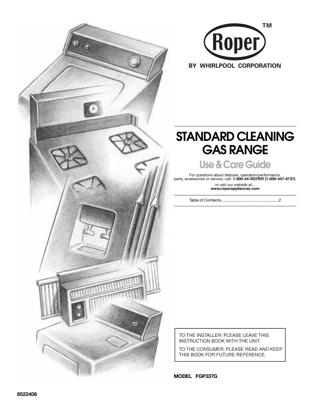 Whirlpool FGP337G manual Standard Cleaning GAS Range, 8522408 