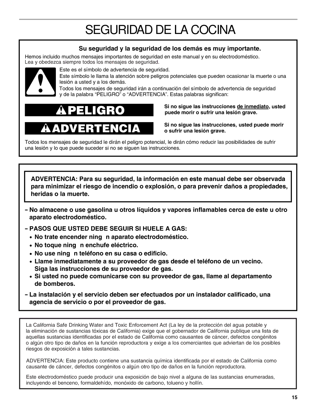 Whirlpool FGP325K0, FGP337K0, FGP305K0 Seguridad DE LA Cocina, Su seguridad y la seguridad de los demás es muy importante 