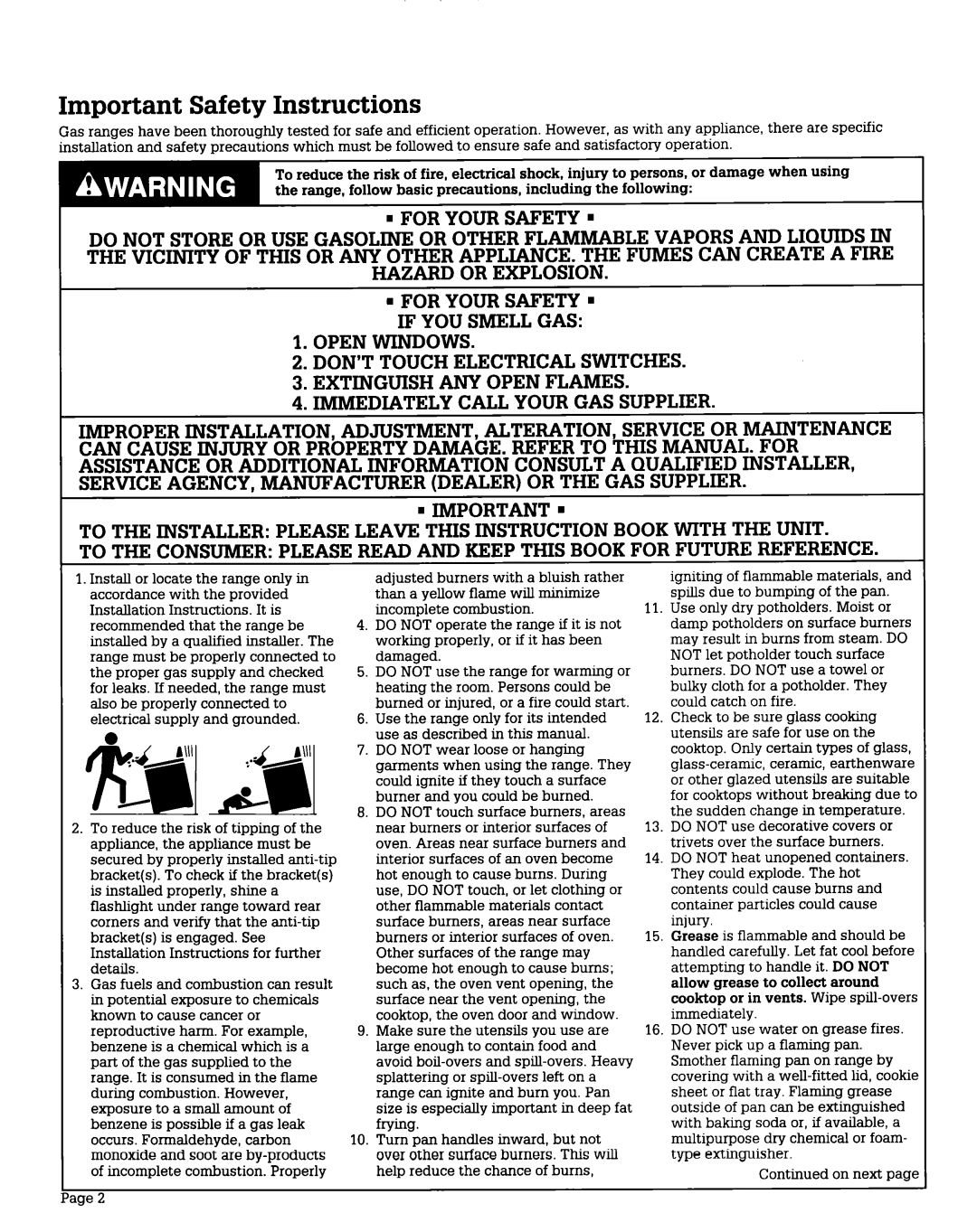 Whirlpool FGP335V FLP310V, FGP345V, FGP355V, FGP325V, FGP320V, FGP310V, FGP315V Important Safety Instructions, Frying, On next 