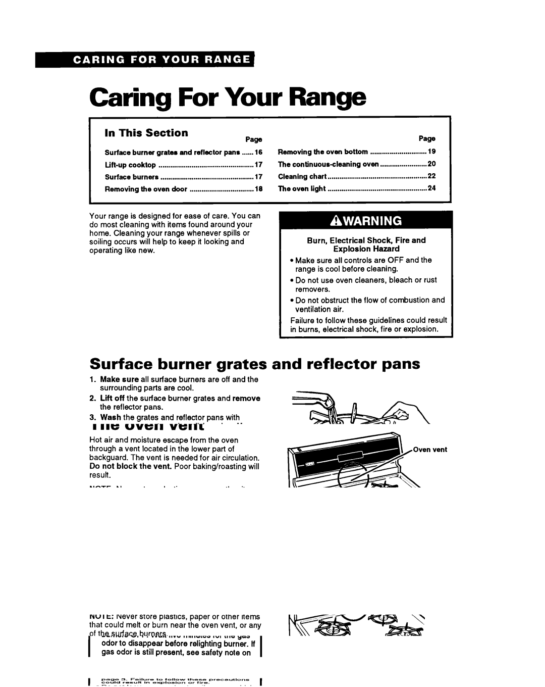 Whirlpool FGP355Y, FGP345Y, FGP335Y, FGC355Y Caring For Your Range, Surface burner grates and reflector pans 