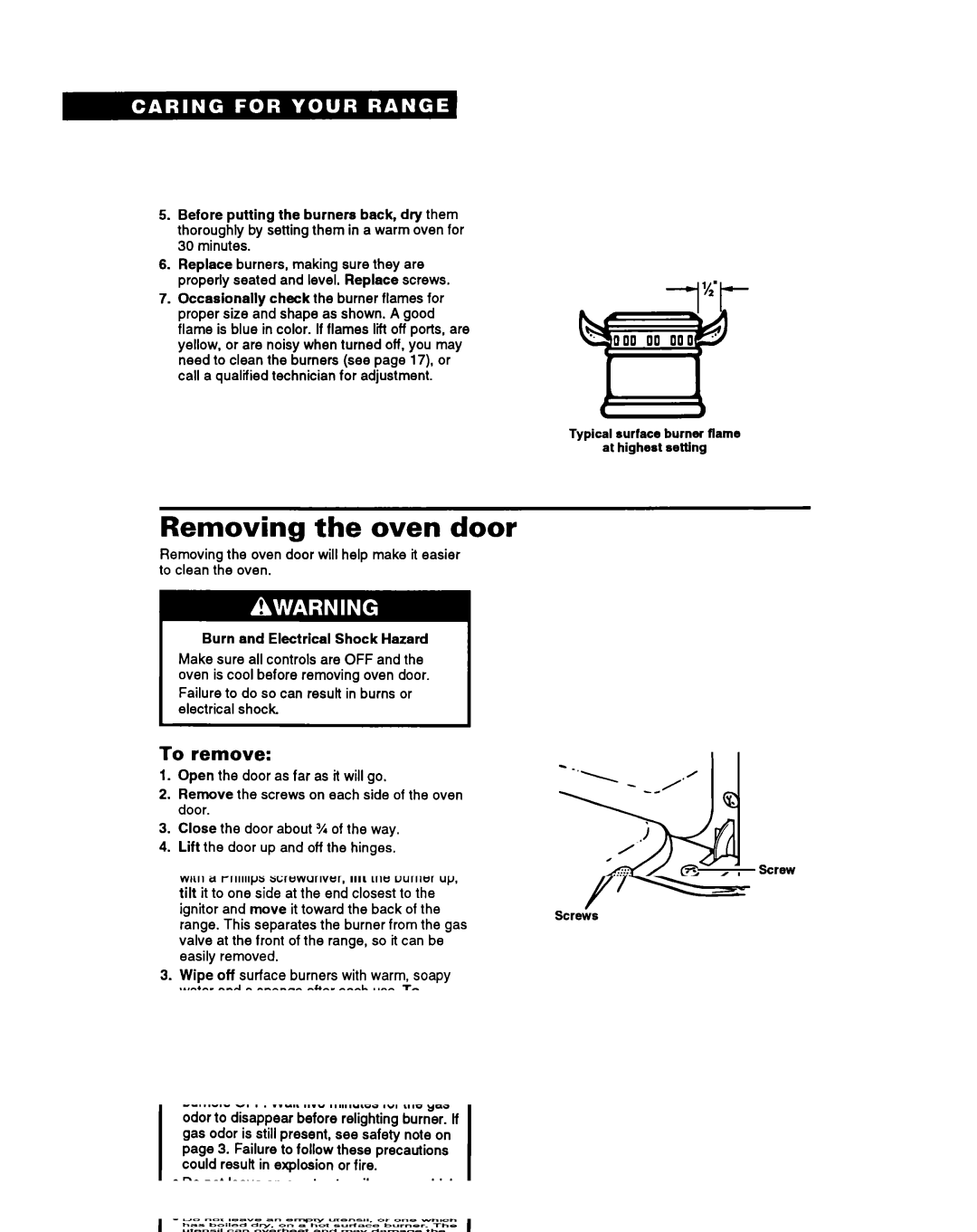 Whirlpool FGP335Y, FGP355Y, FGP345Y, FGC355Y important safety instructions Removing the oven door, To remove 