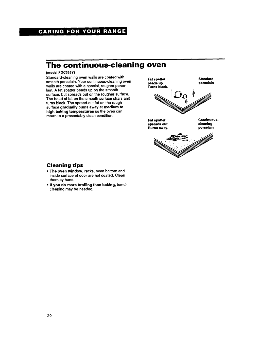 Whirlpool FGP355Y, FGP345Y, FGP335Y, FGC355Y important safety instructions Continuous-cleaning, Oven, Cleaning tips 