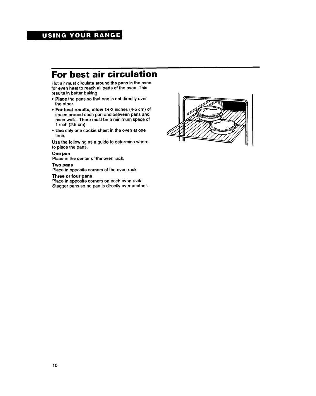 Whirlpool FGP357Y warranty For best air circulation, Place in the center of the oven rack 