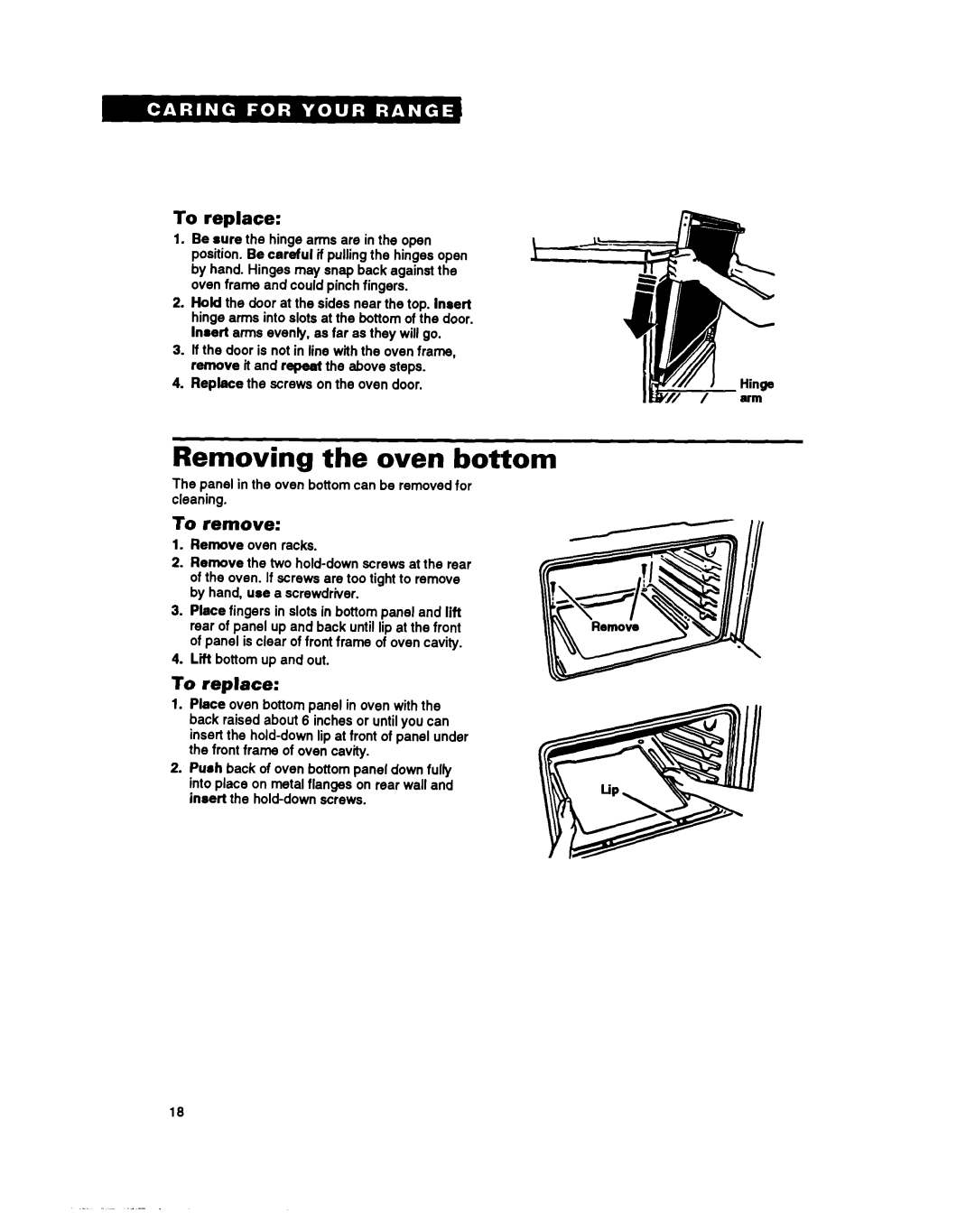 Whirlpool FGP357Y warranty Removing the oven bottom, To replace, To reprace 