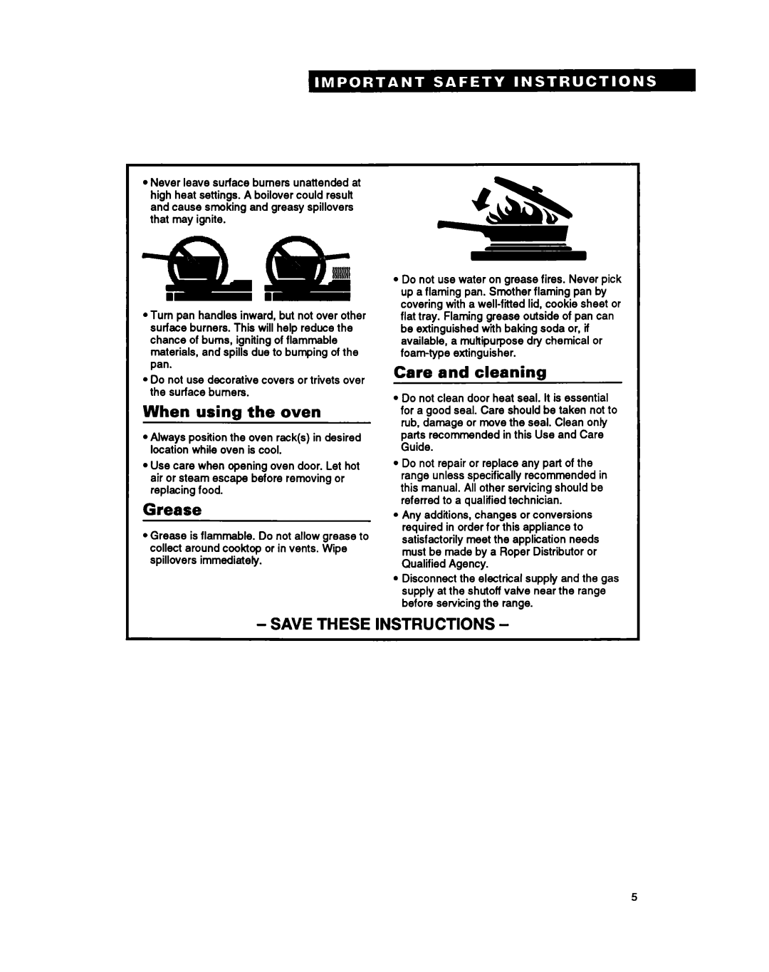 Whirlpool FGP357Y warranty When using the oven, Grease, Care and cleaning, Save These Instructions 