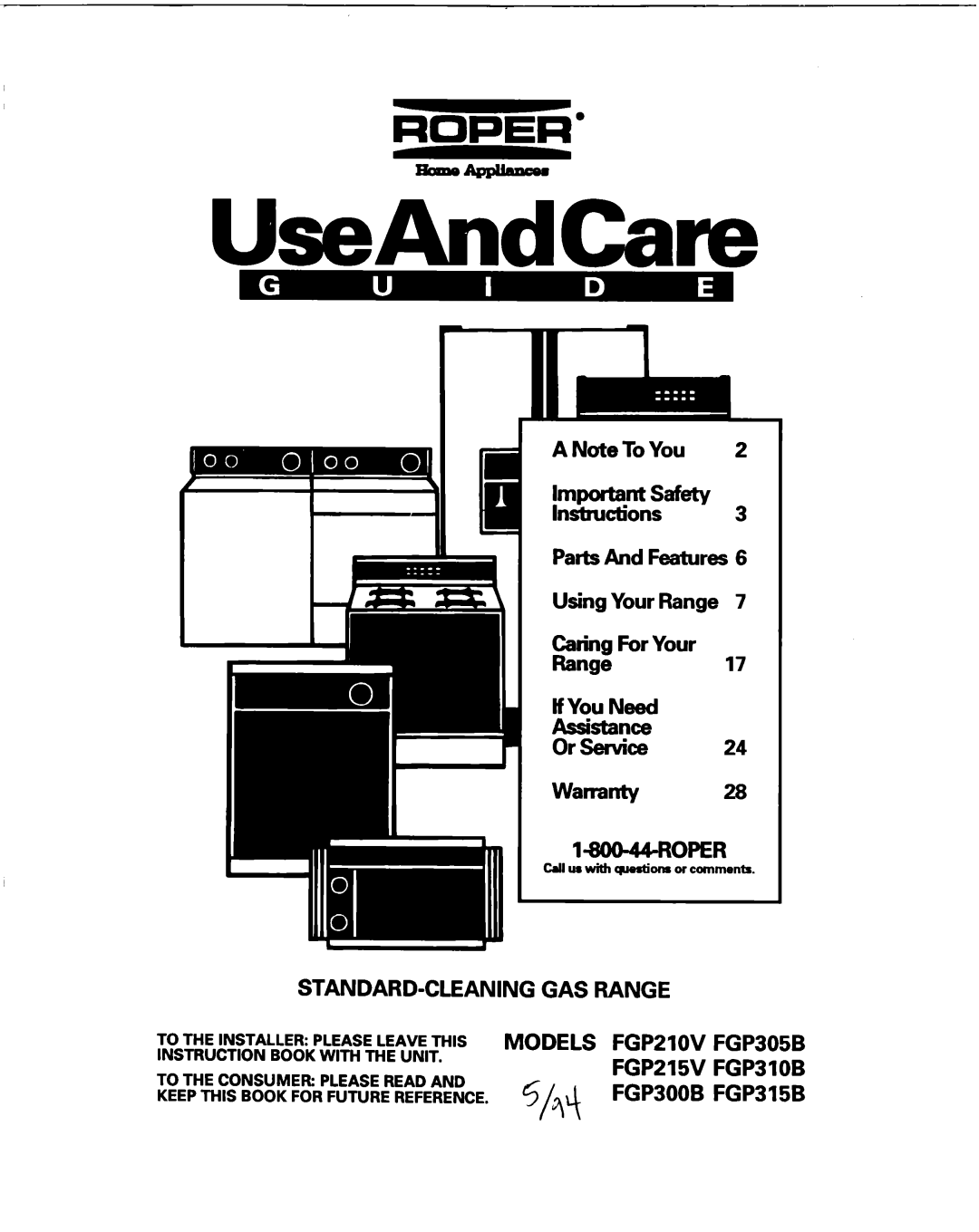 Whirlpool FGPSOOB warranty To the Installer Please Leave this, Instruction Book with the Unit, To the Consumer Please Read 