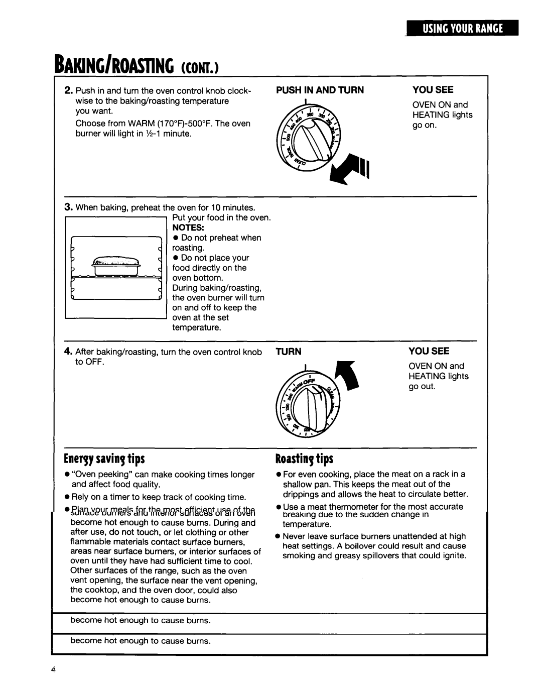 Whirlpool FGS335E warranty Energysavingtips, Roastingtips 