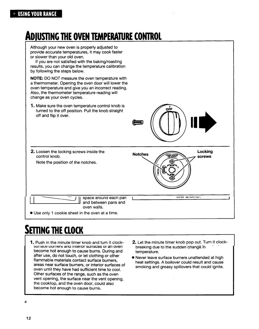 Whirlpool FGS335E warranty Each notch equals about 5F 