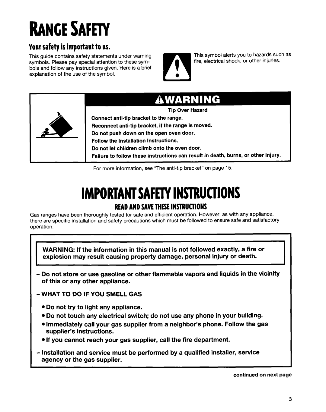 Whirlpool FGS335E warranty RANGESAm, Yoursafetyis importantto us 