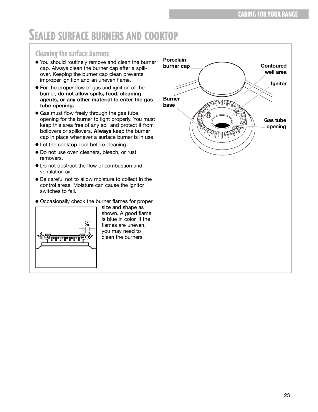 Whirlpool FGS337G warranty Sealed Surface Burners and Cooktop, Flames are uneven 