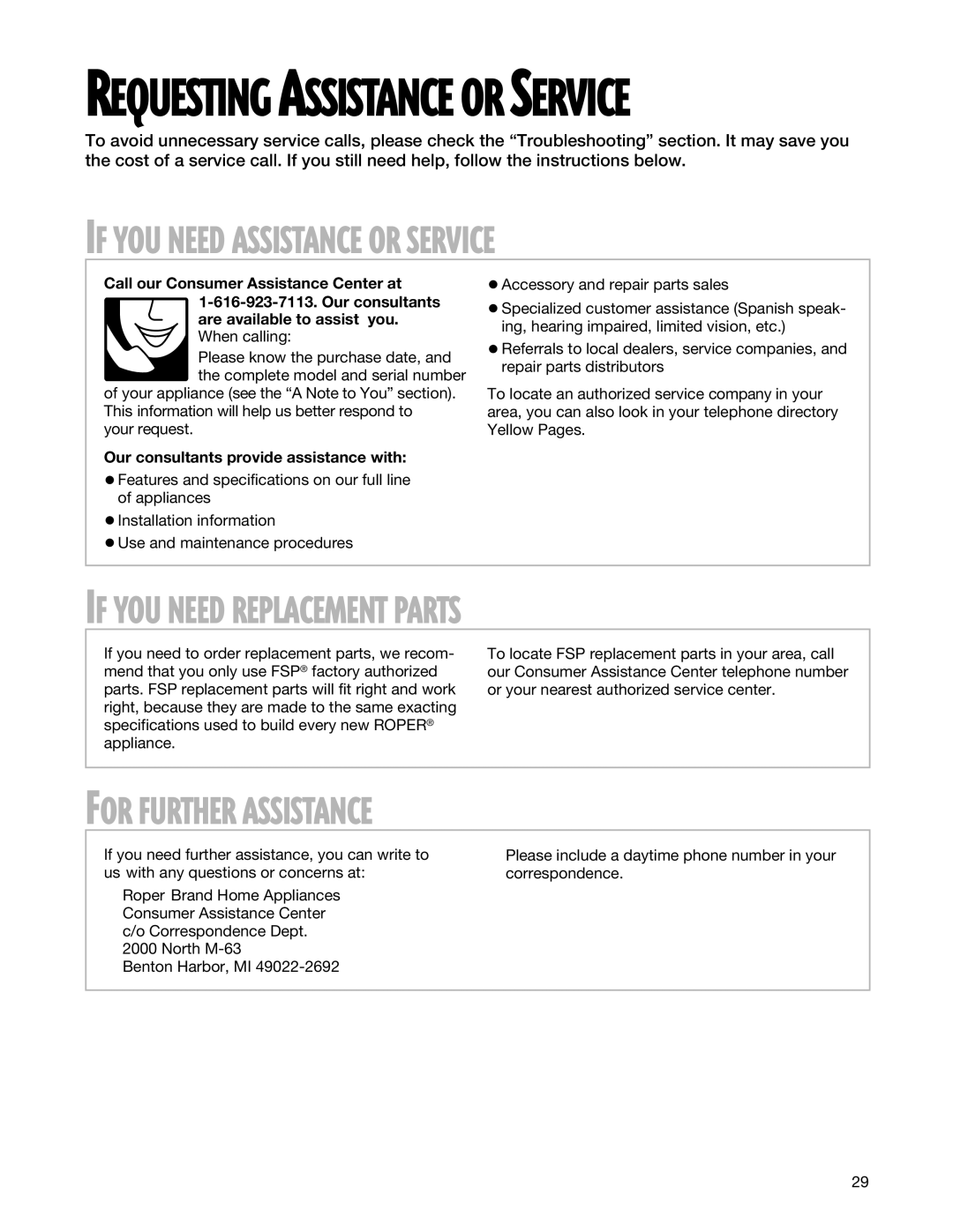 Whirlpool FGS337G warranty Requesting Assistance or Service, Our consultants provide assistance with 