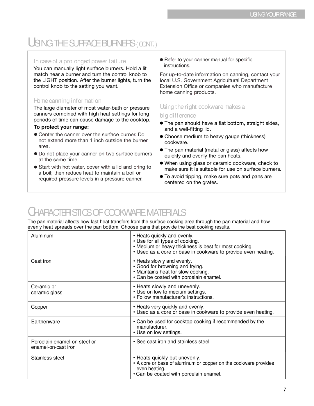 Whirlpool FGS337G warranty Home canning information, Big difference, To protect your range 