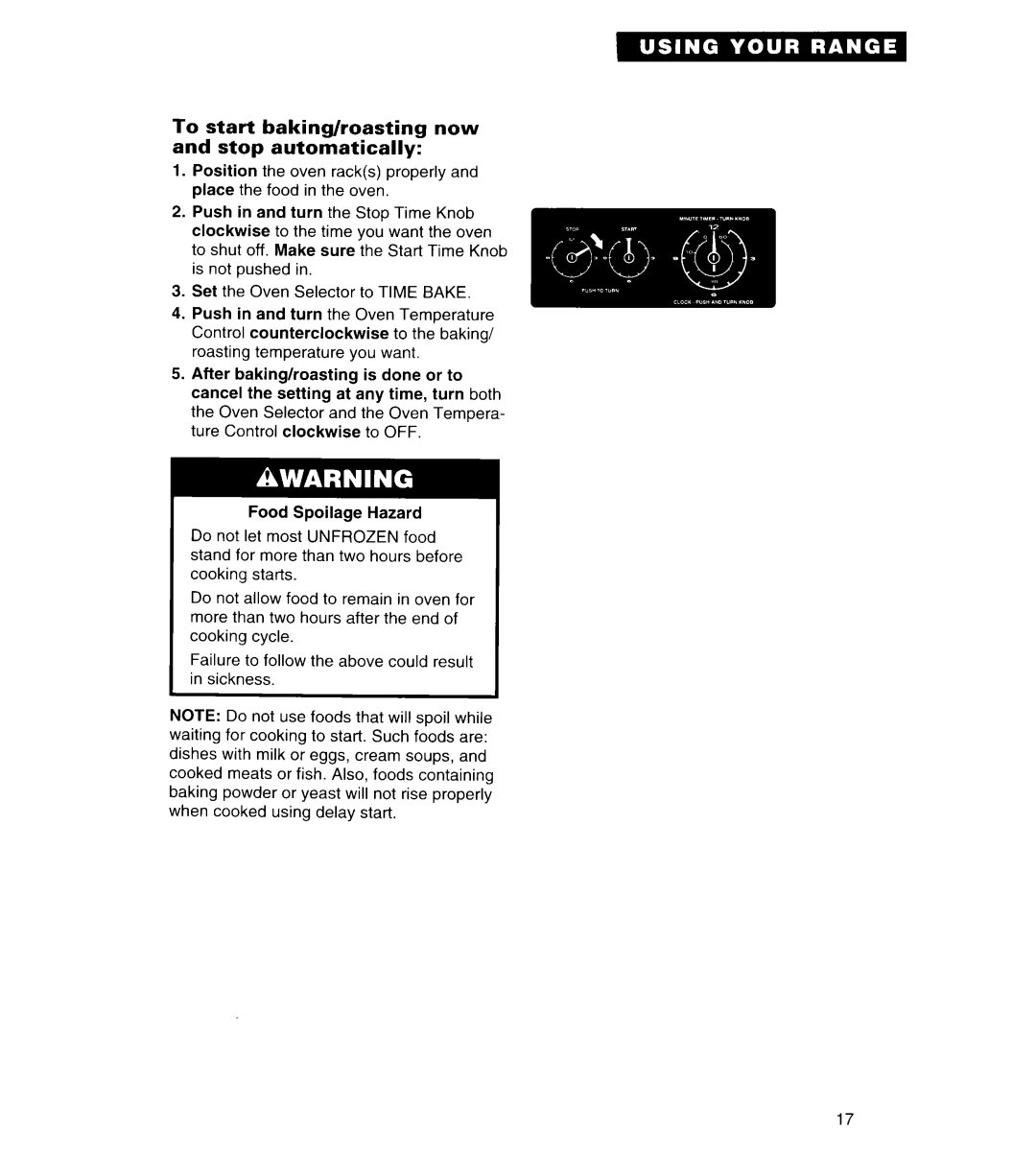 Whirlpool FGS385B important safety instructions To start baking/roasting now and stop automatically 