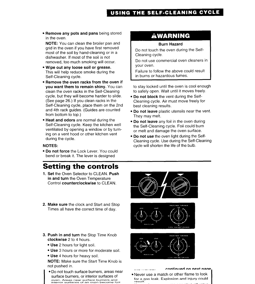 Whirlpool FGS385B important safety instructions Setting the controls 