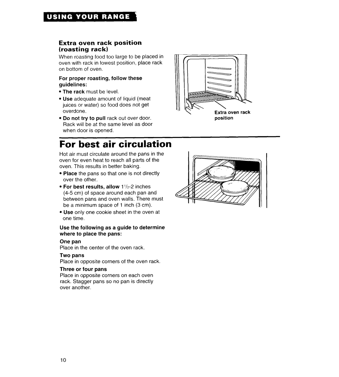 Whirlpool FGS385B important safety instructions For best air circulation, Extra oven rack position roasting rack 