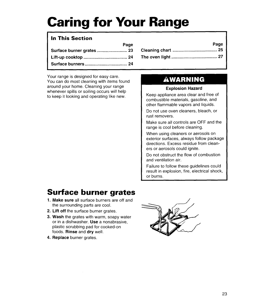 Whirlpool FGS385B important safety instructions Caring for Your Range, Surface burner grates 