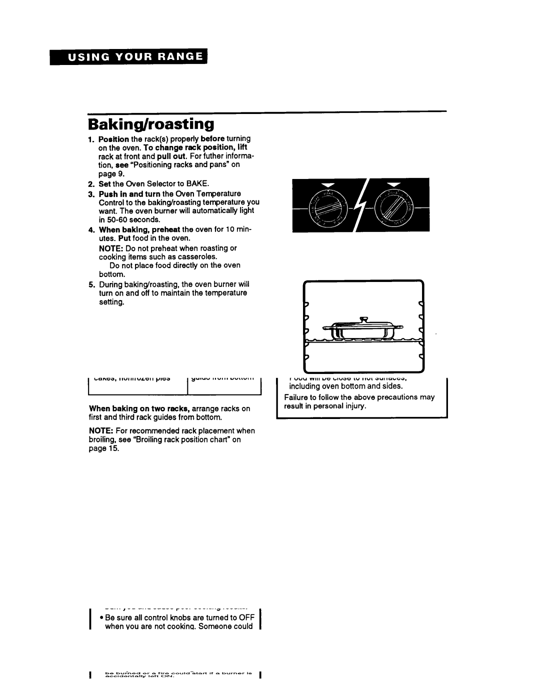 Whirlpool FGS385Y manual Baking/roasting 