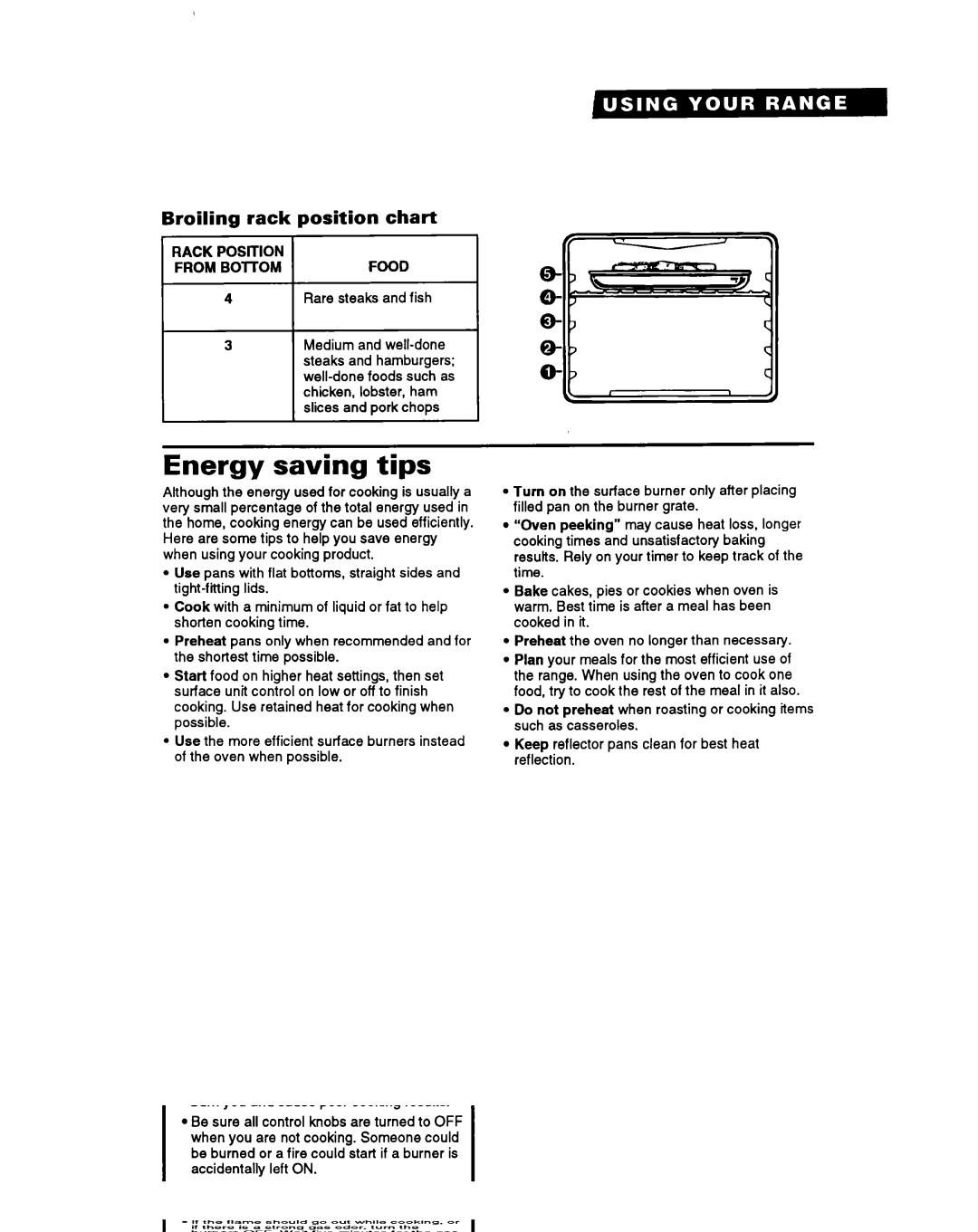 Whirlpool FGS385Y manual Energy saving tips, Rack, Chart, From 