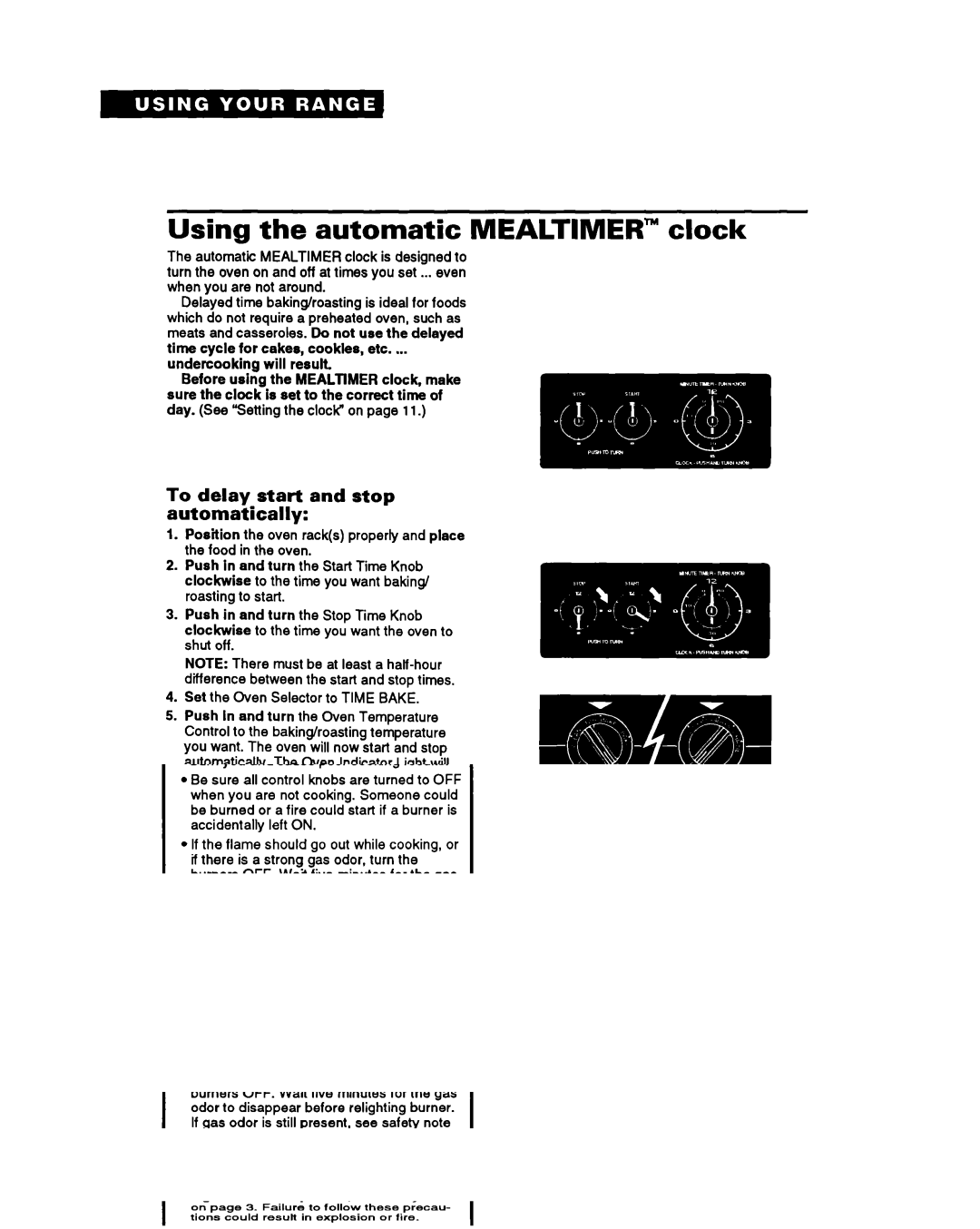 Whirlpool FGS385Y manual Using the automatic Mealtimer clock, To delay start and stop automatically 