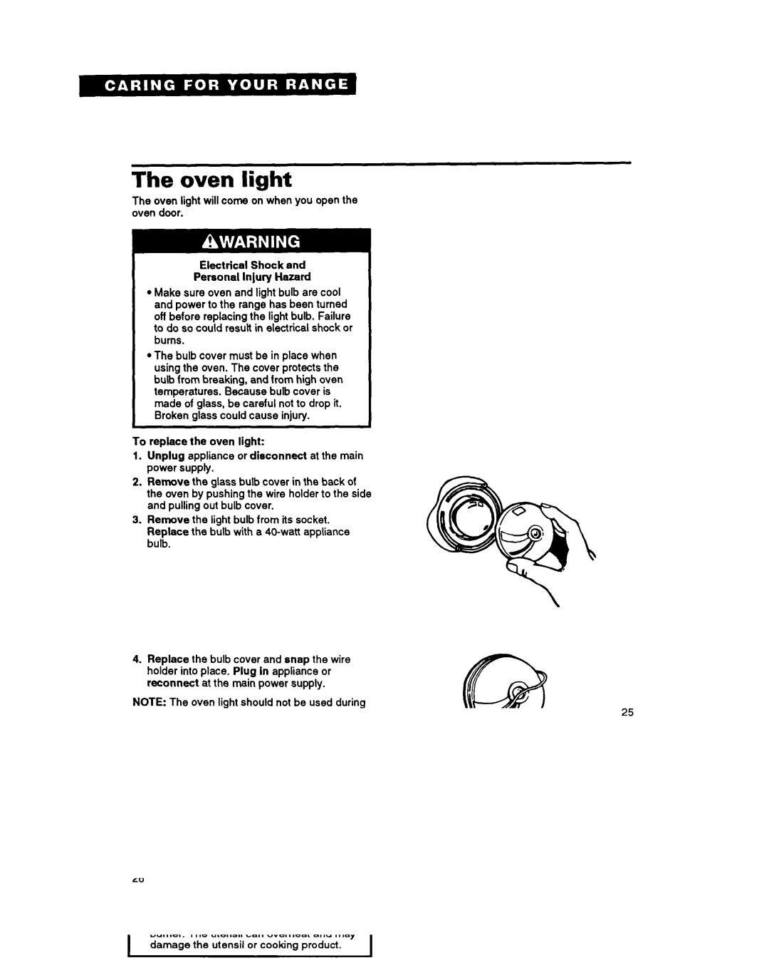 Whirlpool FGS385Y manual Oven light 