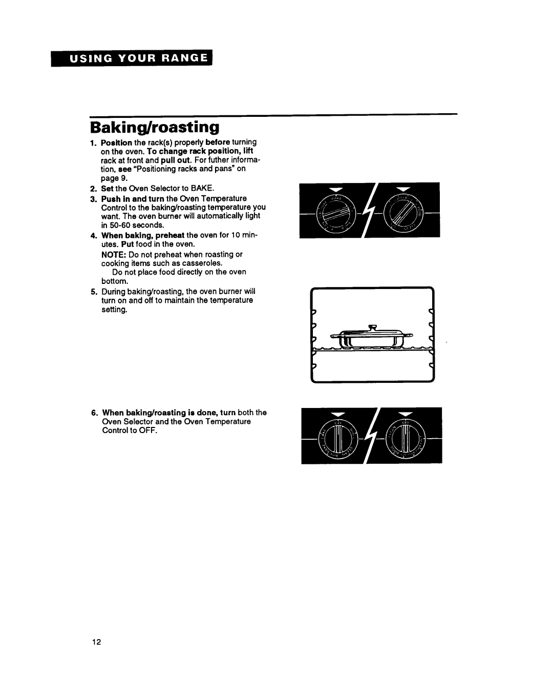 Whirlpool FGS385Y manual Baking/roasting 