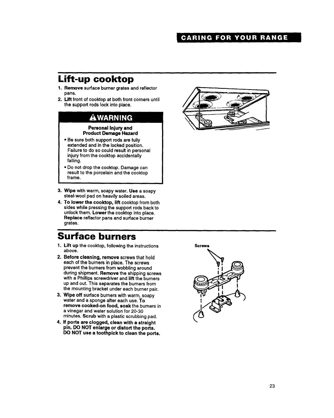 Whirlpool FGS385Y manual Lift-upcooktop, burners, Surface 