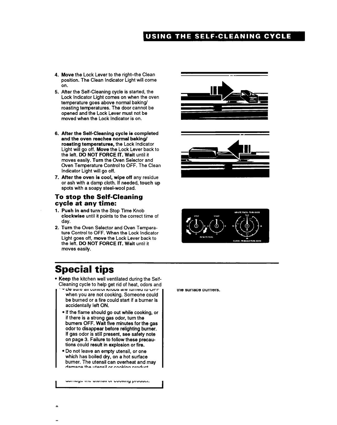 Whirlpool FGS387Y manual Special tips, To stop the Self-Cleaning cycle at any time 