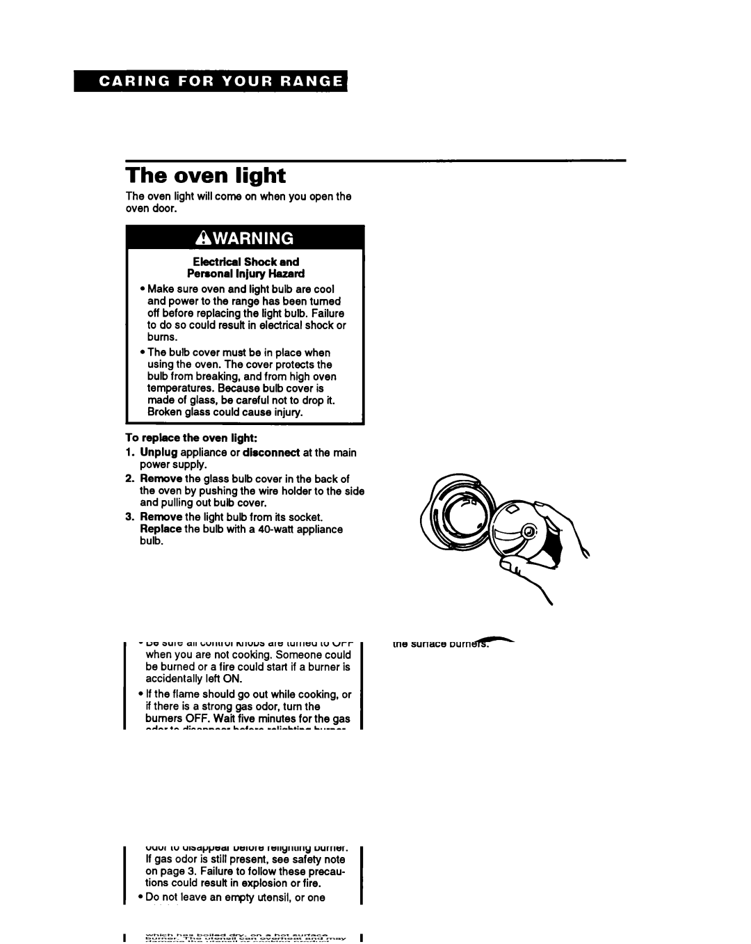 Whirlpool FGS387Y manual Oven light 