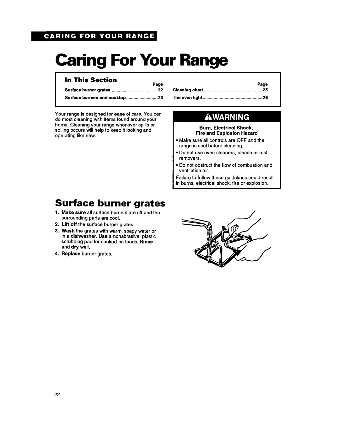 Whirlpool FGS387Y manual Caring For Your Range, Surface burner grates, In This Section 