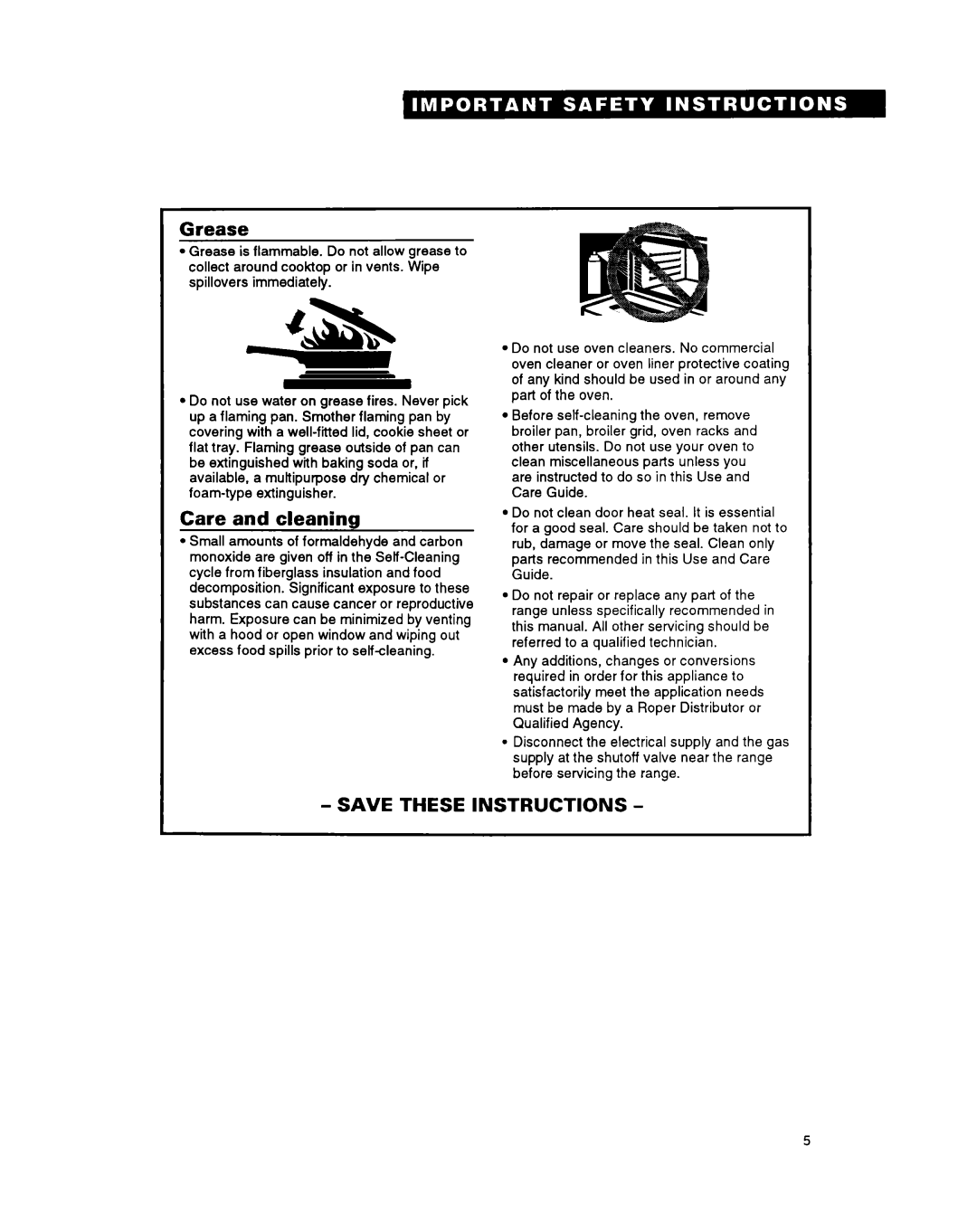 Whirlpool FGS387Y manual Grease, Care and cleaning, Save These Instructions 