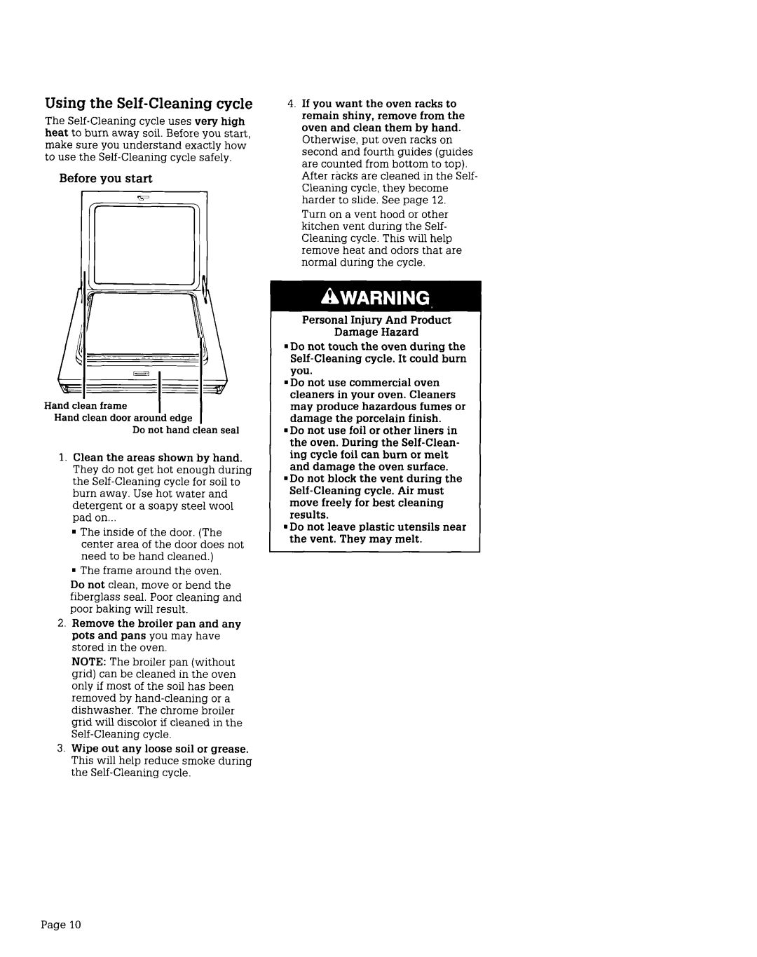 Whirlpool FGS395V, FGS385V manual Using the Self-Cleaning cycle, Before you start 