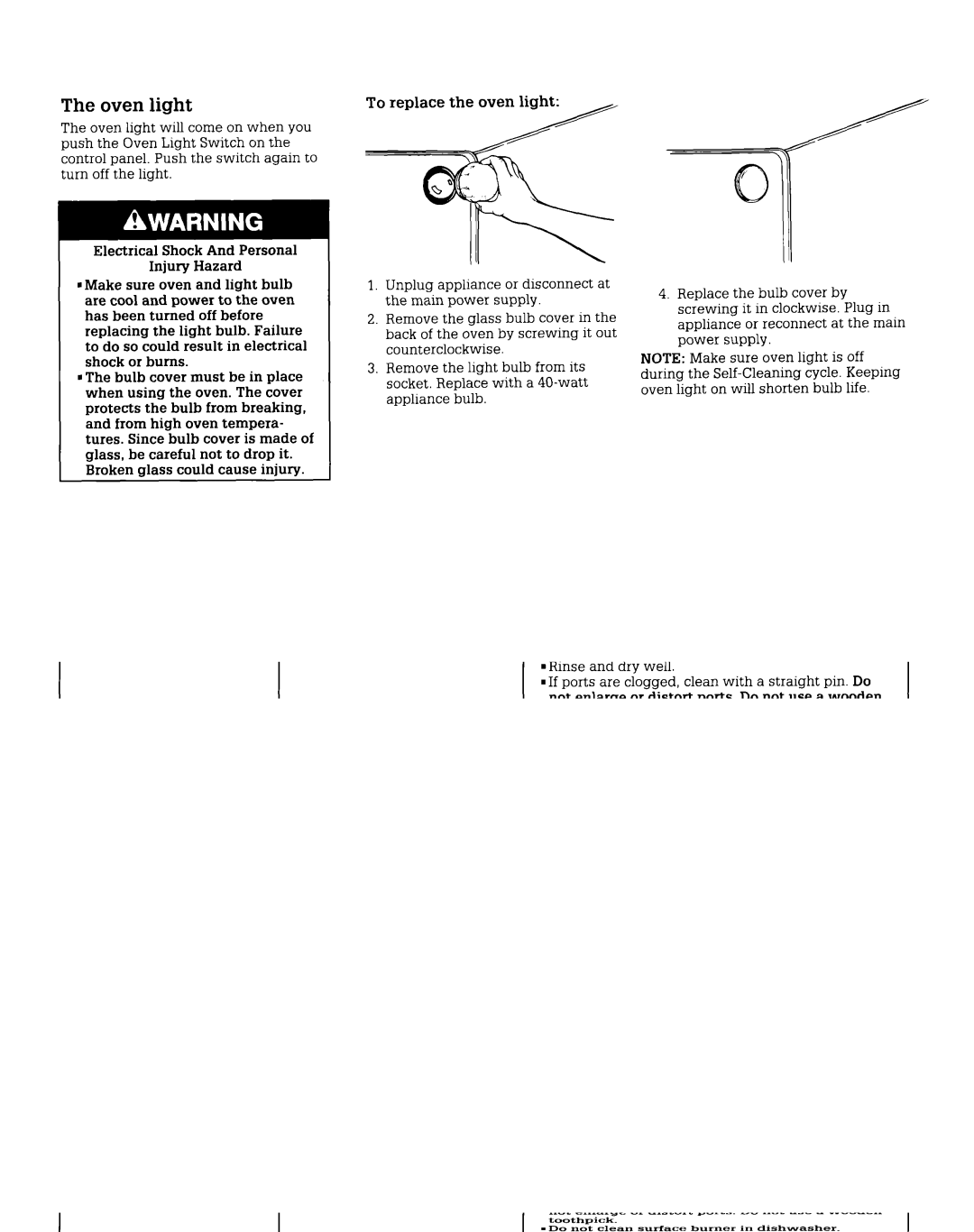 Whirlpool FGS385V, FGS395V manual Oven light 