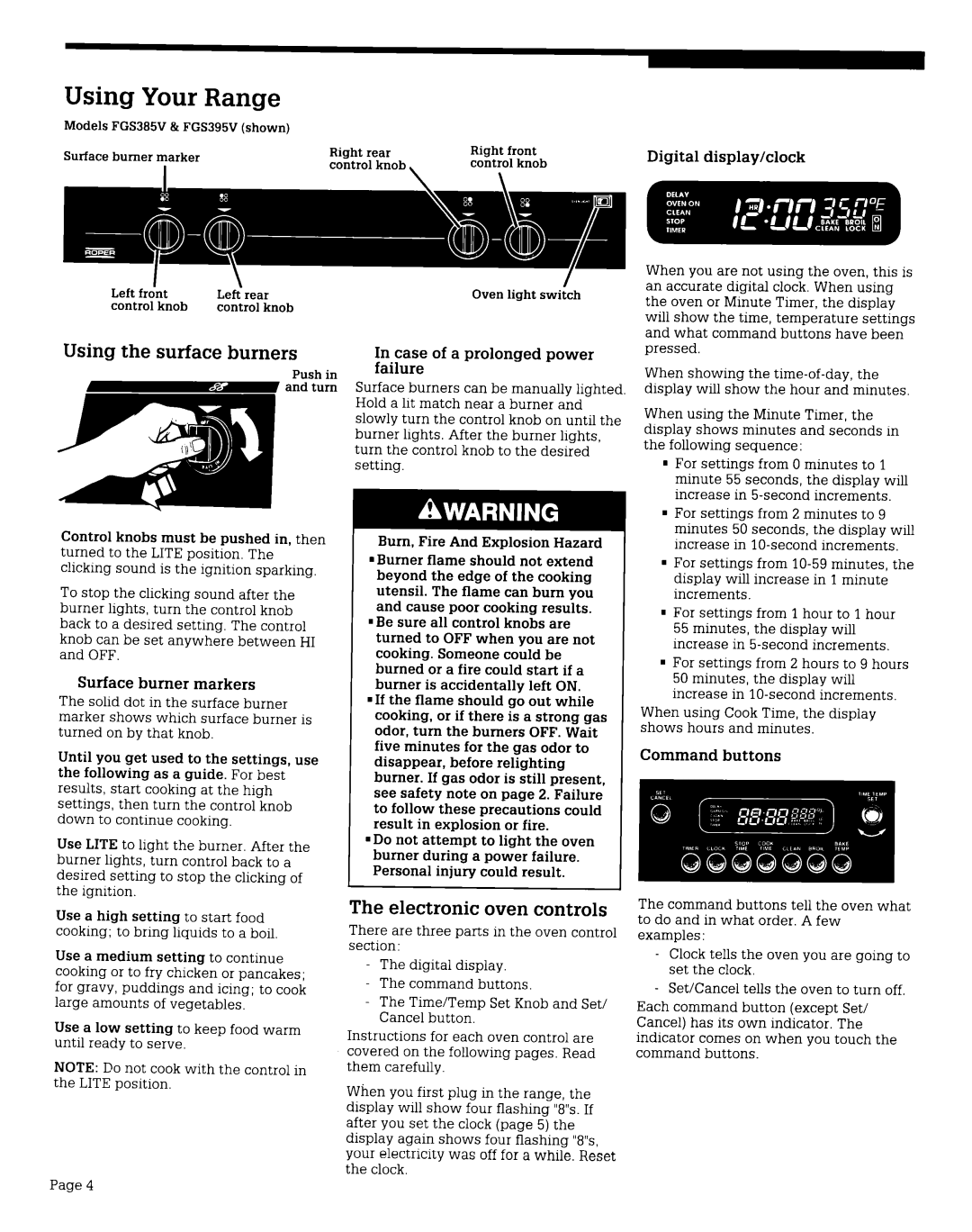 Whirlpool FGS395V, FGS385V manual Using Your Range 