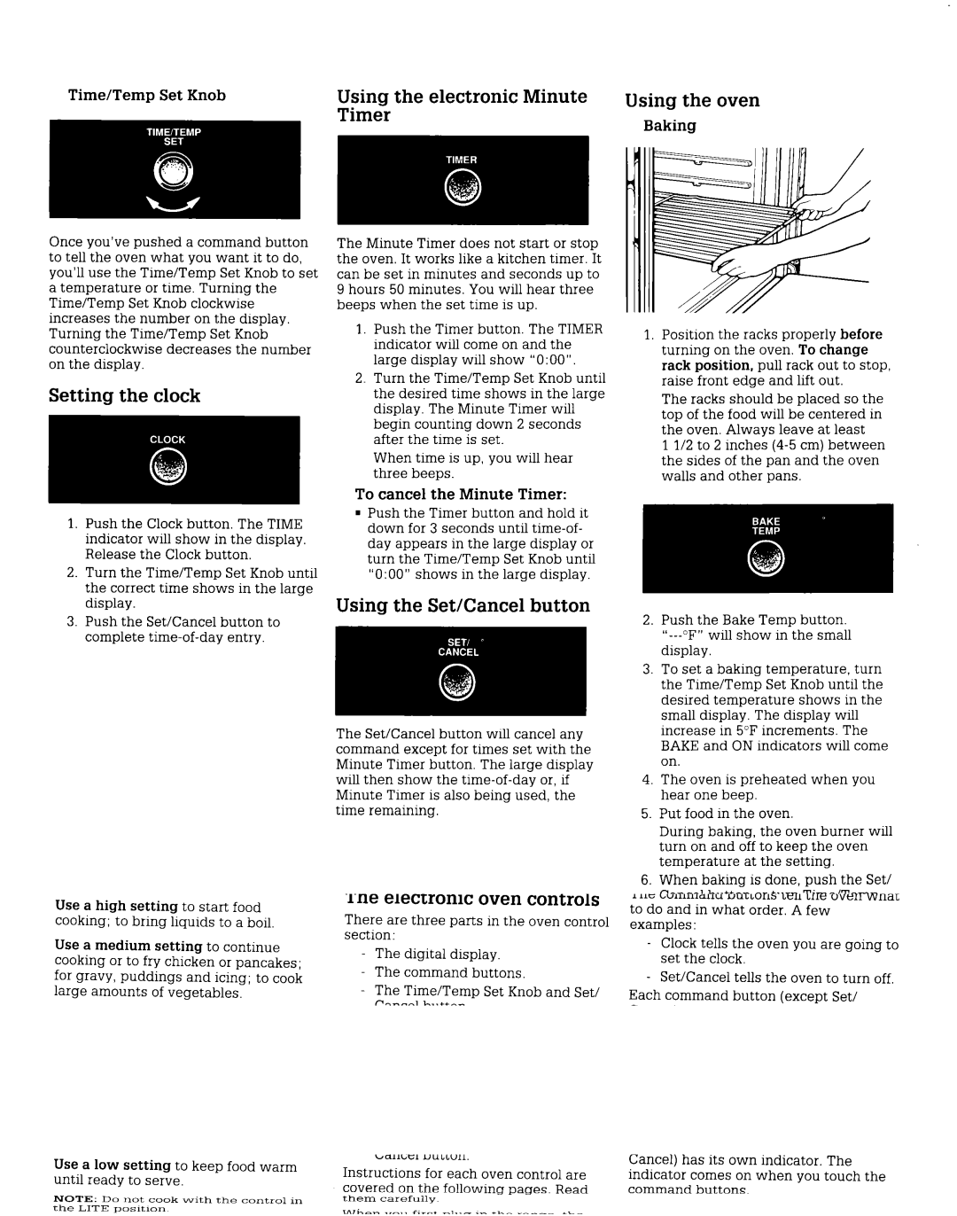 Whirlpool FGS385V, FGS395V manual Setting the clock, To cancel the Minute Timer, Using the Set/Cancel button 