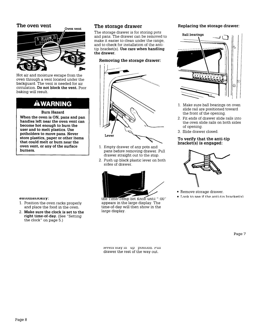 Whirlpool FGS395V, FGS385V manual Storage drawer, Removing the storage drawer Replacing the storage drawer 