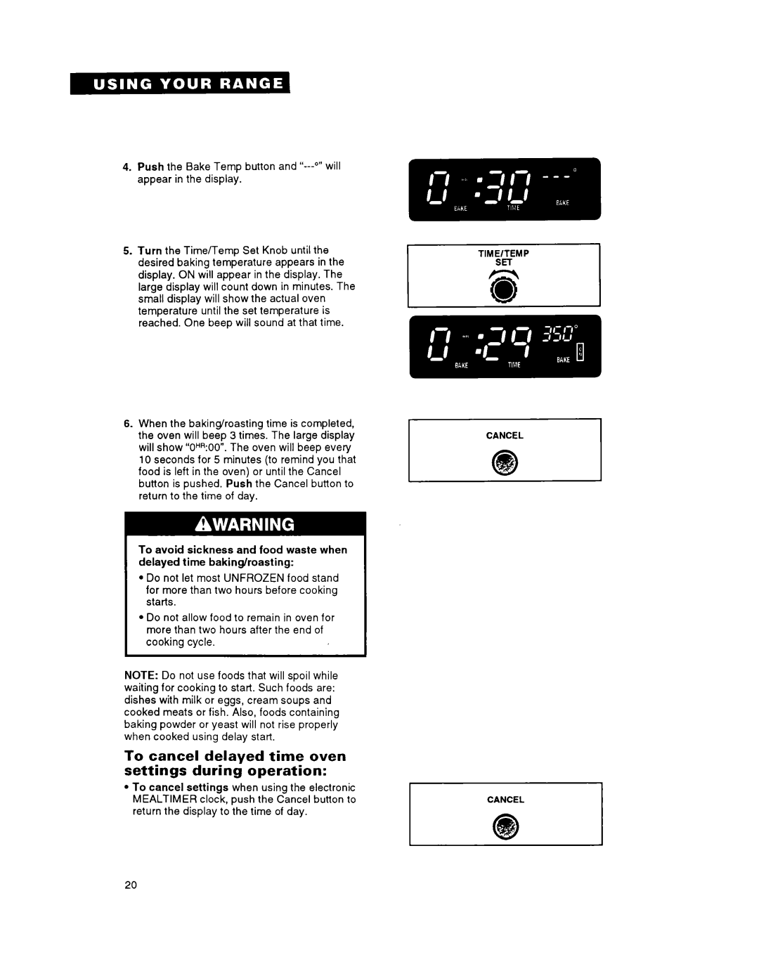 Whirlpool FGS395Y important safety instructions To cancel delayed time oven settings during operation 