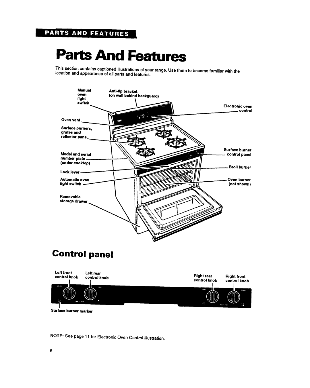 Whirlpool FGS395Y important safety instructions Parts And Features, Control panel 