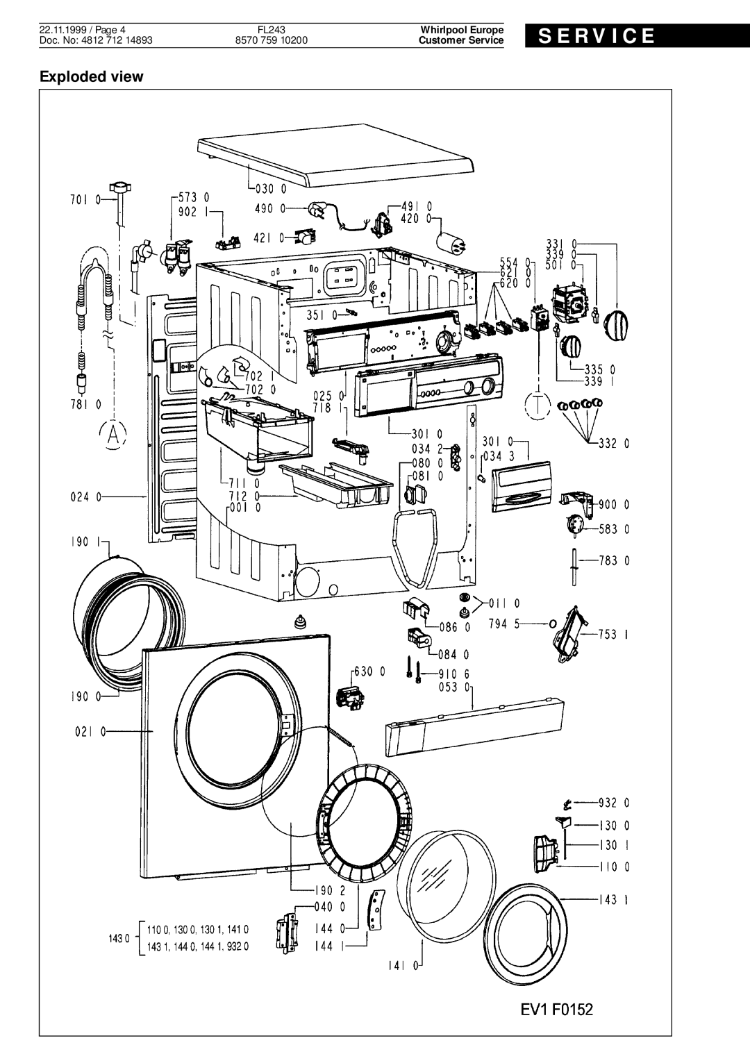 Whirlpool FL243 service manual Exploded view 