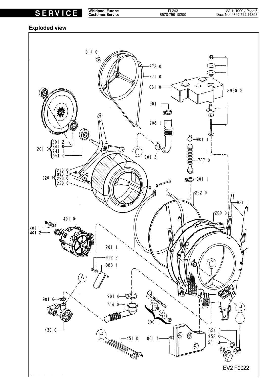 Whirlpool service manual FL243 22.11.1999 