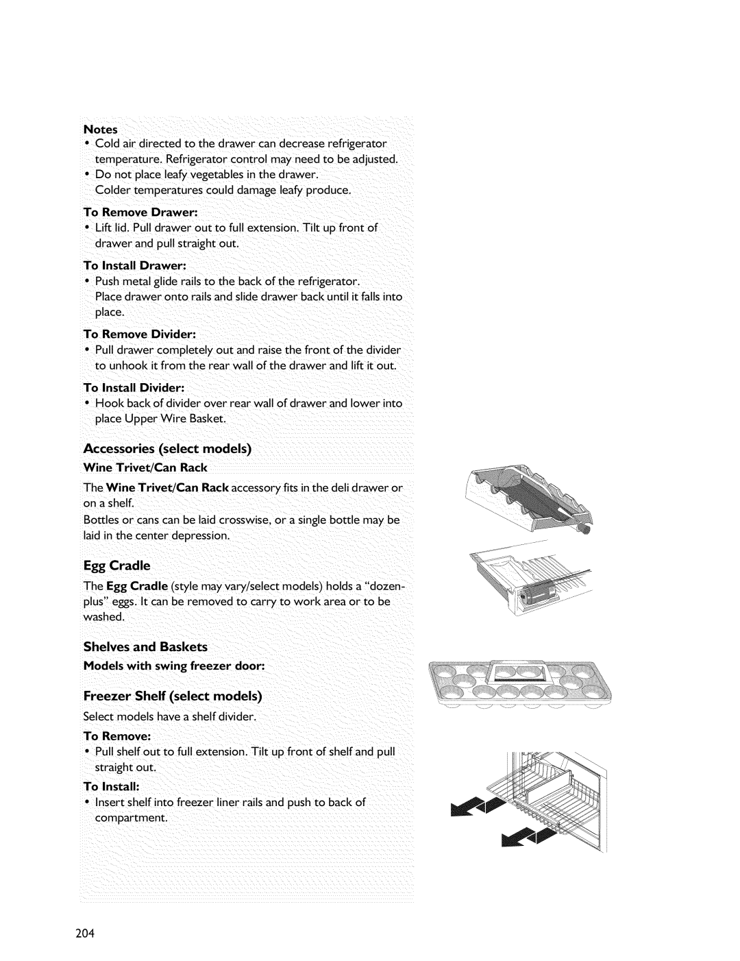 Whirlpool Freezer manual Shelves and Baskets Models with swing freezer door 