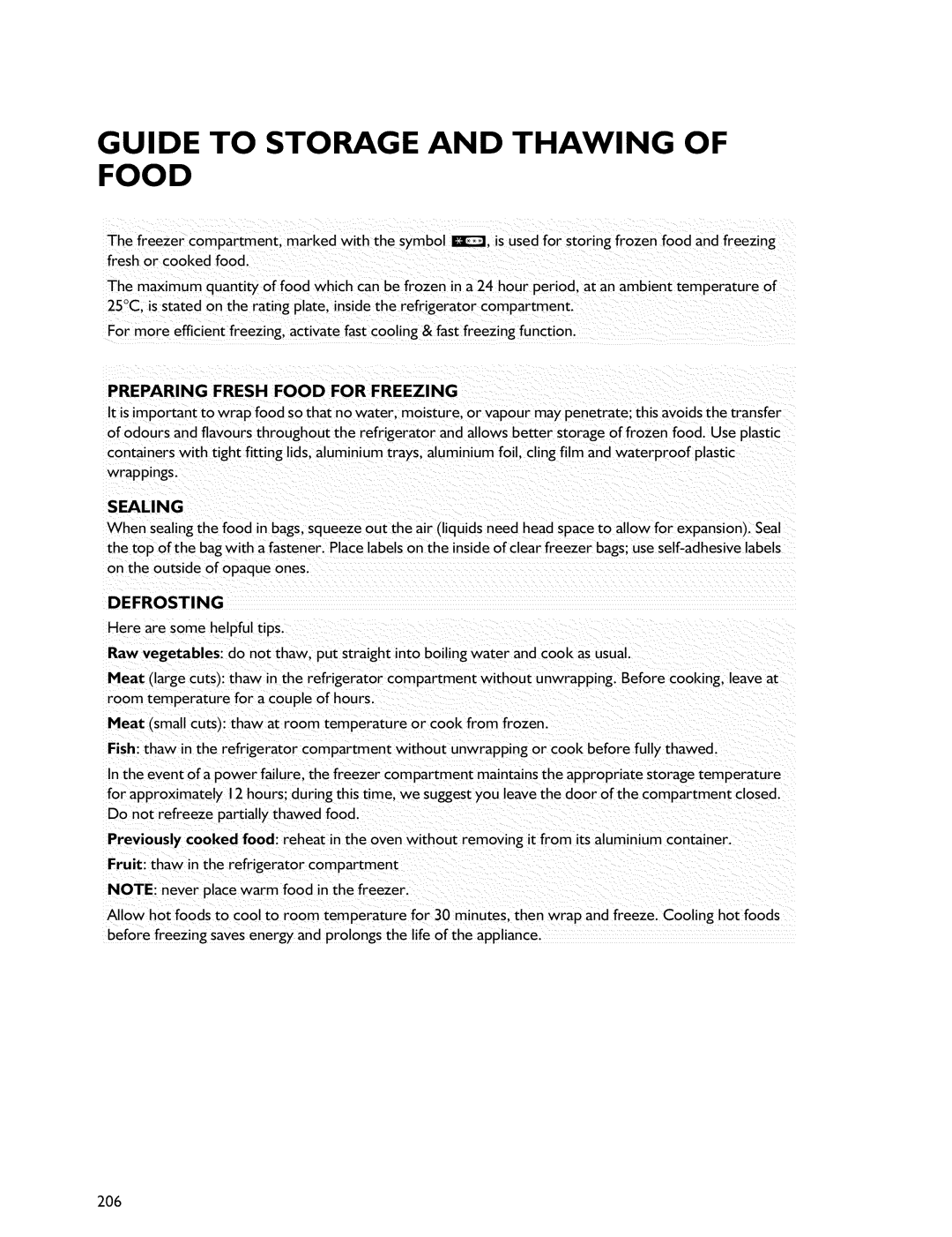 Whirlpool Freezer manual Guide to Storage and Thawing of Food, Wrappings 
